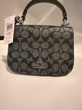 Coach Lysa Mini Top-Handle Bag in Charcoal/Black Signature Canvas